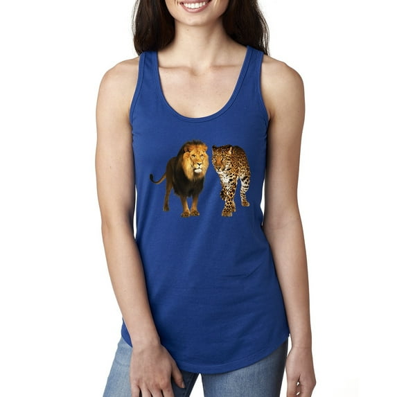 Wild African Lion and Cheetah Fashion Ladies Racerback Tank Top, Royal, Large