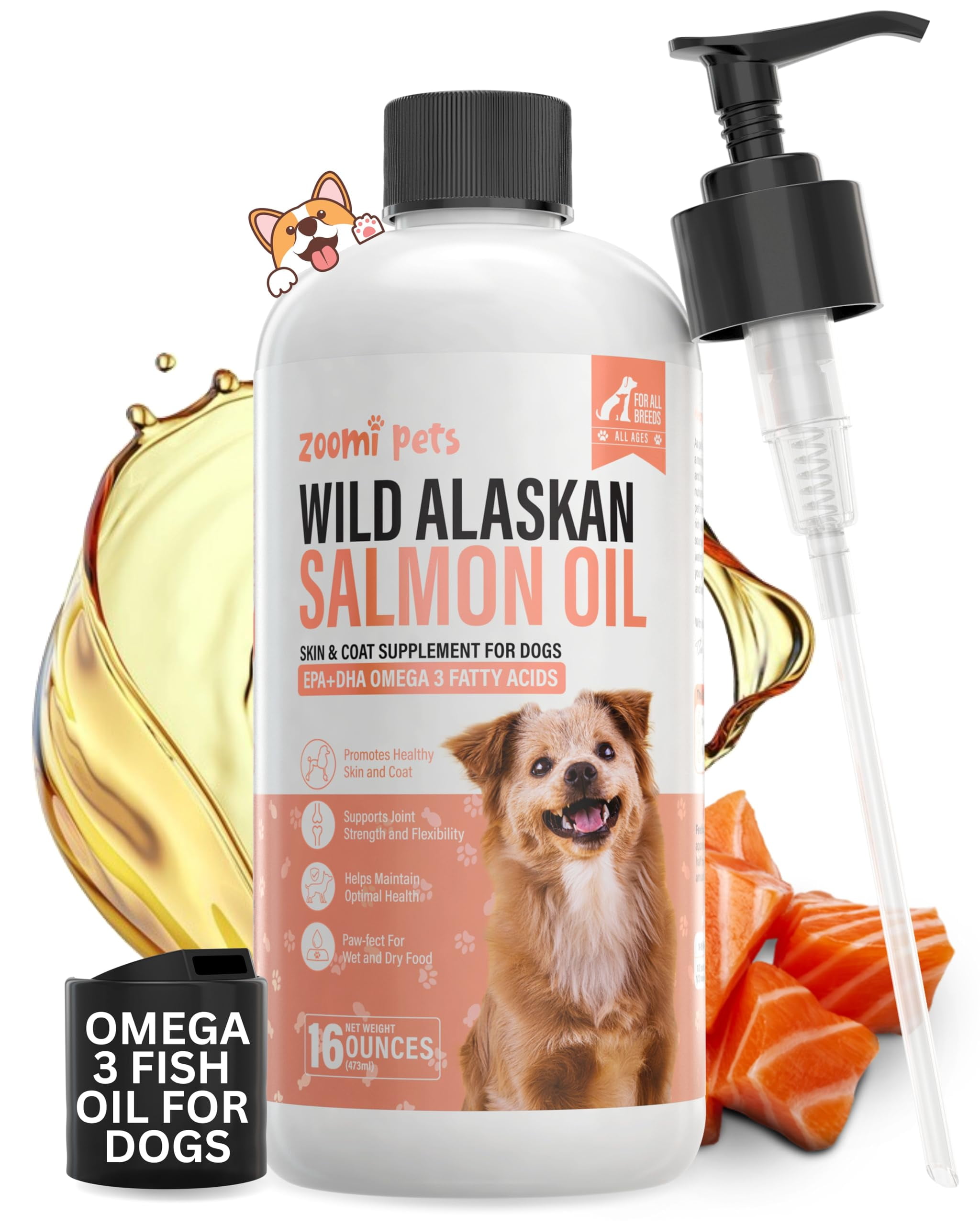 Wild Alaskan Salmon Oil YPF5 for Dogs Skin and (16oz) Omega 3 Liquid