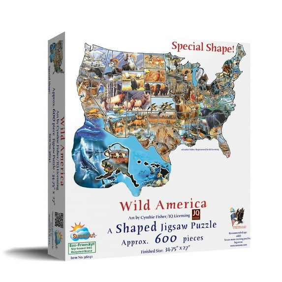 SUNSOUT INC - Wild America - 600 pc Special Shape Jigsaw Puzzle by Artist: Cynthie Fisher - Finished Size 34.75" x 27" - MPN# 96041