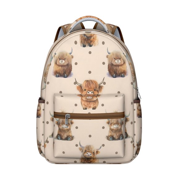 Wild Animal Aesthetic Waterproof School Backpack - Ergonomic Buffalo Cow Design Bookbag with Padded Straps, Lightweight Durable Backpack for s & College Students, Farmhouse Floral Rustic Nature Vibe