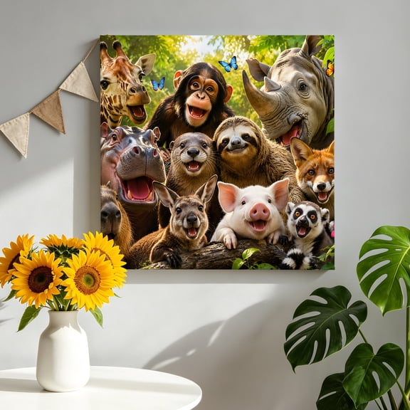 Wild Animal Canvas Wall Art for Living Room, Chimp Sloth Kangaroo Fox Pig Giraffe Rhinocero Poster Print Painting for Bedroom Office Home Decoration Wall Pictures Prepare To Hang 8"x8"