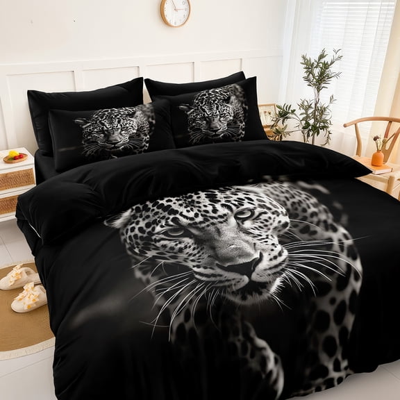 Wild Animal Comforter Set Leopard African Bedding Set Black and White Cheetah Leopard Printed Bedding Safari Animal Tropical Comforter Set for All Season