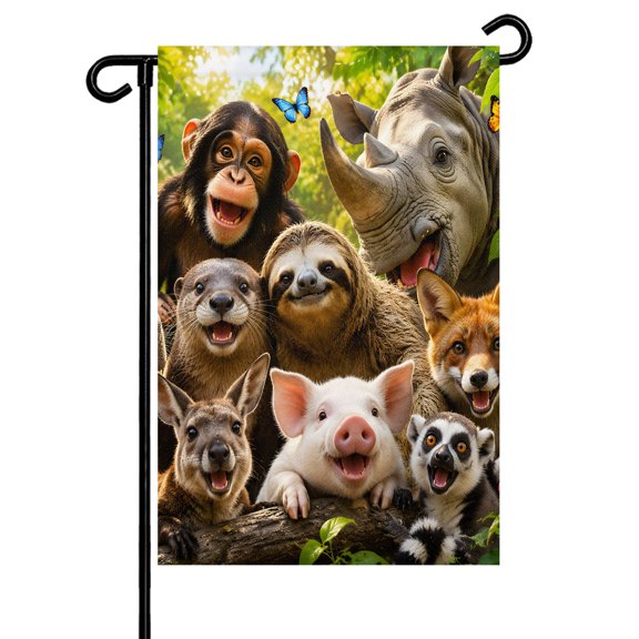 Wild Animal Garden Flag 12x18 Inch Chimp Sloth Kangaroo Fox Pig Giraffe Rhinocero Double Sided Small Decorative Garden Flags for Outside, Outdoor Yard Porch Lawn Decoration