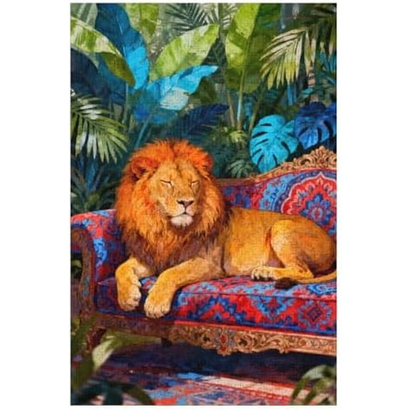 Wild Animal Lion Laying on Sofa 500 Piece Puzzle for Adults, Challenging Lion Jigsaw for Teens and Adults, Family Game Night, Home Wall Decor, 20.5x15 in