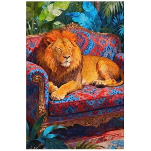 Wild Animal Lion Laying on Sofa Puzzle for Adults 500 Pieces, Fun & Challenging Jigsaw Puzzle, Family Game, 20.5x15 Inch