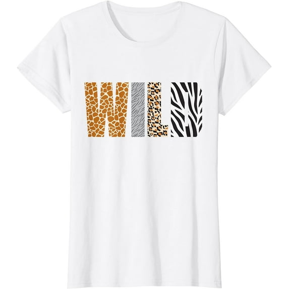 Wild Animal Pattern Giraffe Wolf Leopard Zebra Animal Print T-Shirt