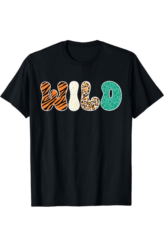Wild Animal Pattern Tiger Sheep Leopard Turtle Animal Print T-Shirt Black Small