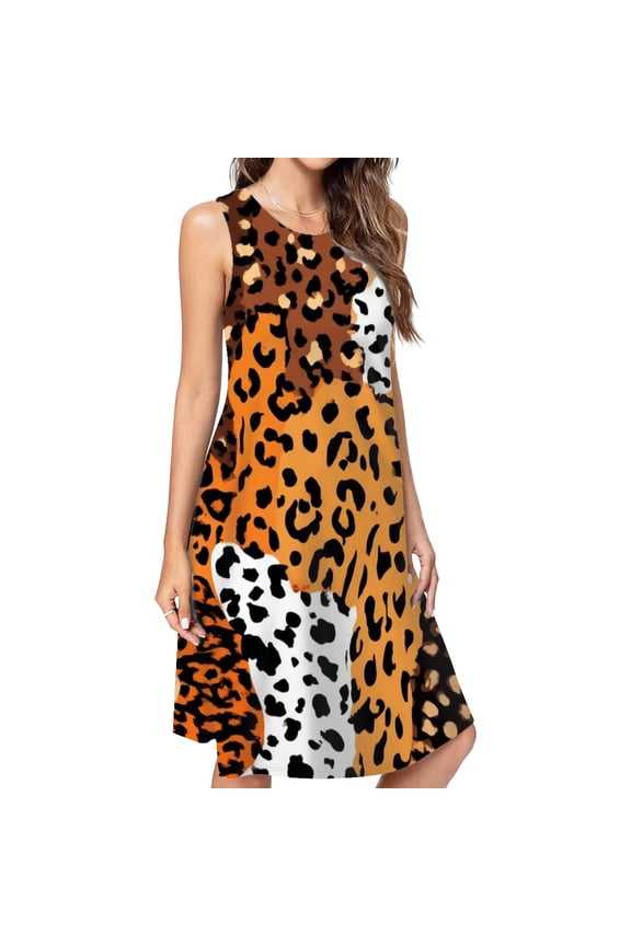 Wild Animal Print Collage Pattern Spring Summer Dresses For Women Fashion Dress Casual Sleeveless Loose Sundress With Pockets