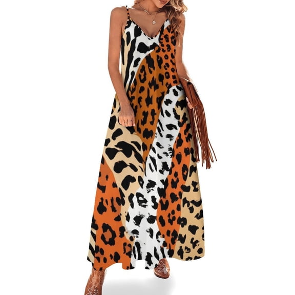 Wild Animal Print Pattern Sleeveless Dress Women's Evening Dress Womans Clothing