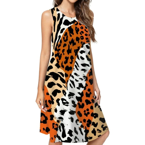 Wild Animal Print Pattern Spring Summer Dresses For Women Fashion Dress Casual Sleeveless Loose Sundress With Pockets