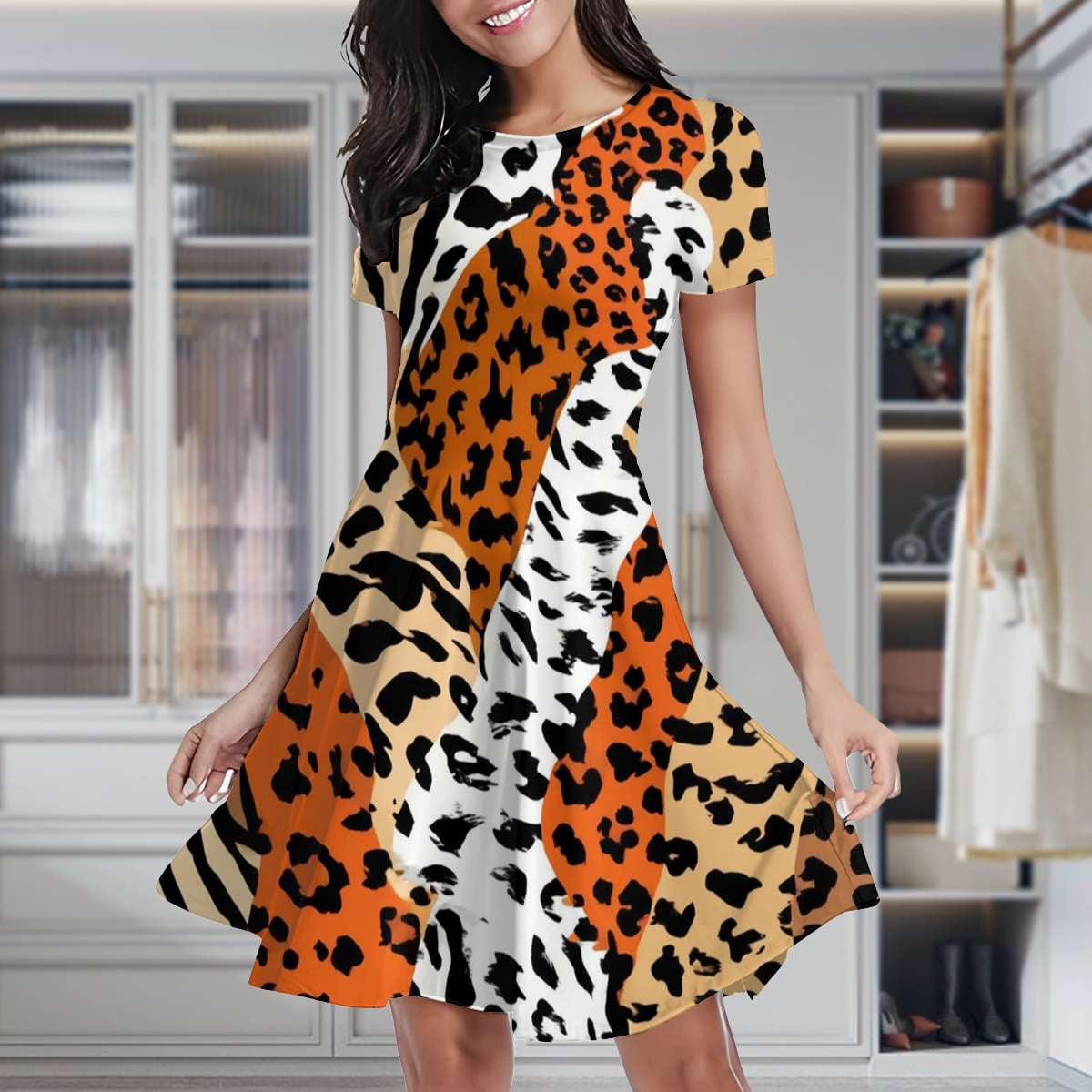 Wild Animal Print Pattern Women's Classic Swing Skater Dress