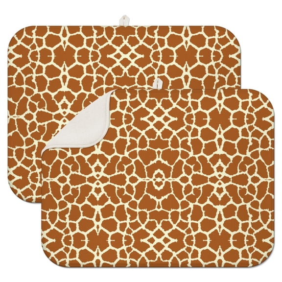 Wild Animal Skin Print 2pcs Kitchen Mat Super Absorbent African Theme Dish Drying Mat, Space-Saving Foldable & Hanging Loop Included