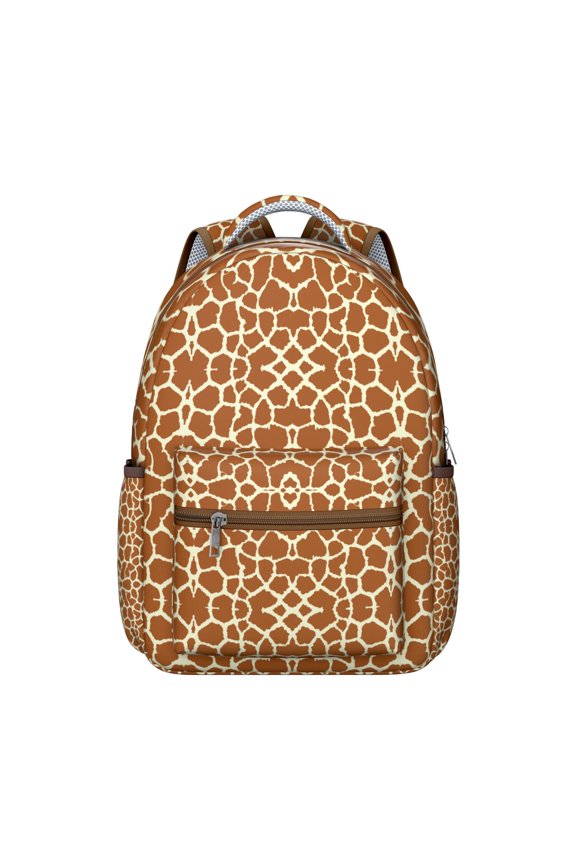 Wild Animal Skin Texture Backpack - Rustic Brown Giraffe Print Waterproof Bookbag with Organized Storage for Daily Use