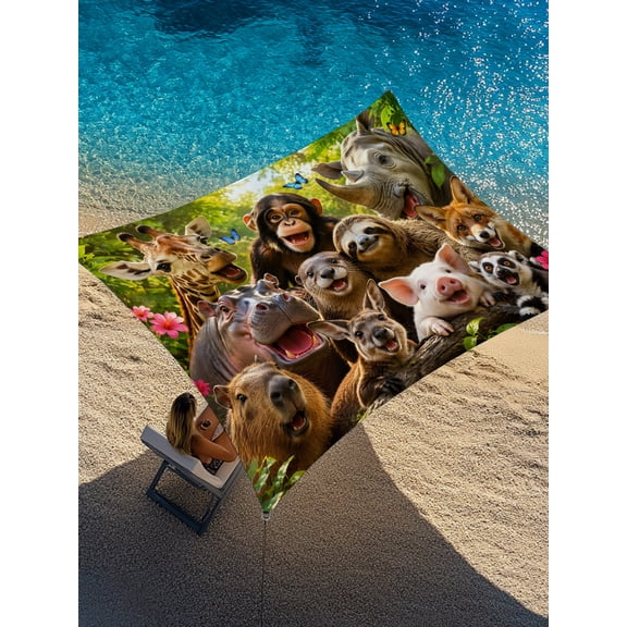 Wild Animal Sun Shade Sail 12' x 16', Chimp Sloth Kangaroo Fox Pig Giraffe Rhinocero Rectangle Outdoor Sunshade Canopy, Waterproof UV Block Patio Covers for Garden Yard Beach