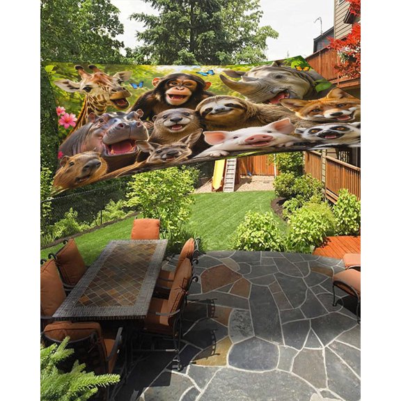 Wild Animal Sun Shade Sail 8'X10' Chimp Sloth Kangaroo Fox Pig Giraffe Rhinocero UV Block Outdoor Sail Shades Breathable Waterproof Rectangular Sunshade for Patio Garden Pool Pergola Porch