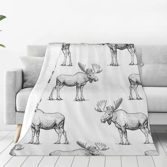 Wild Animal Theme Sherpa Gray Wildlife Style Printed Throw Blanket，Kids Adults Soft Lightweight Flannel Fleece Blanket for Couch Sofa Bed Living Room 40"×50"