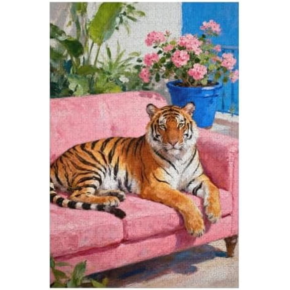 Wild Animal Tiger Laying on Sofa Puzzle for Adults 1000 Pieces, Relaxing & Challenging Jigsaw Puzzle, Perfect Family Game, 30x20 Inch