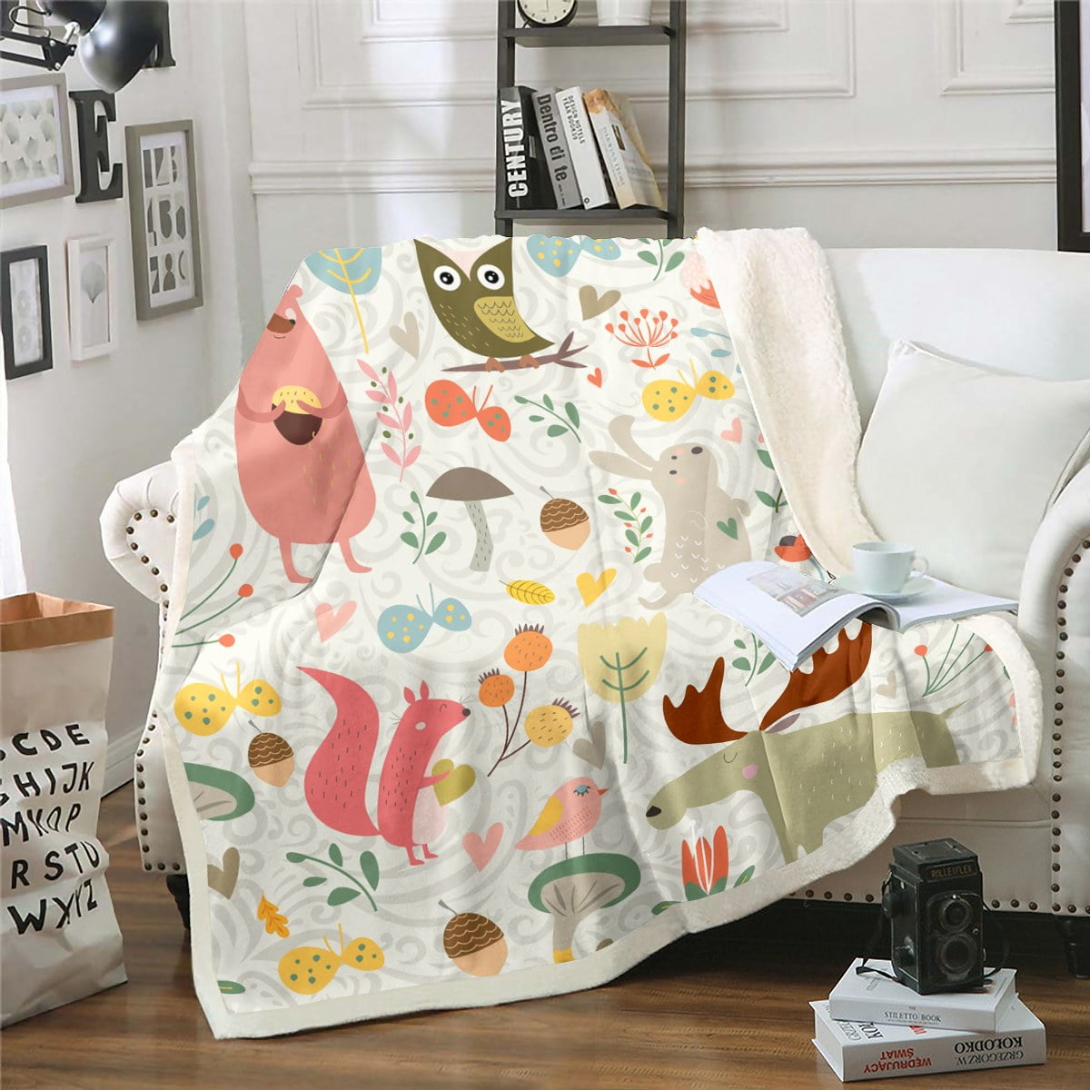 Wild Animal Twin Fleece Blanket Cute Rabbit Fox Hedgehog Goat Throw