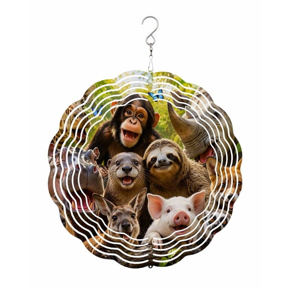 Wild Animal Wind Spinner for Garden Yard 8In, Chimp Sloth Kangaroo Fox Pig Giraffe Rhinocero 3D Stainless Steel Kinetic Hanging Wind Spinners Rustproof Outdoor Decor for Lawn Patio Home