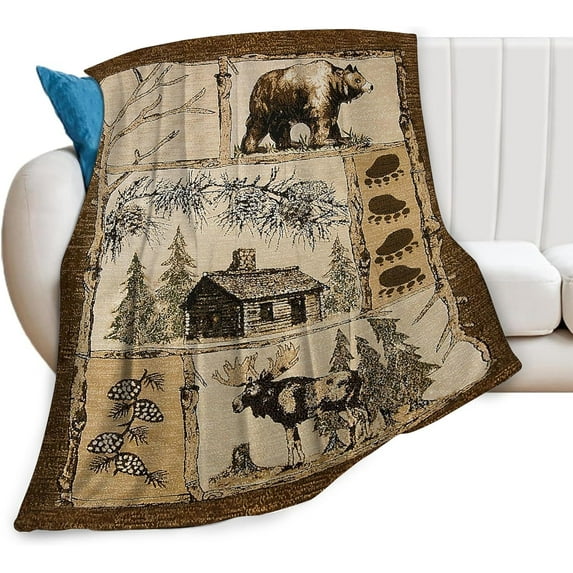 Wild Animals Blanket Bear Deer Plush Throw Blanket Super Soft Cozy Warm Fleece Cabin Wildlife Bedding Blanket Gifts for Kids Girls Boys Women 60"X80"