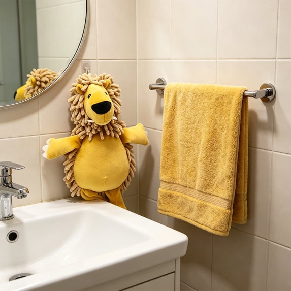 Wild Animals Chenille Hanging Towel,Ultra Soft Absorbent Fast-Drying Fuzzy Hand Towel,Machine Washable,Cute Fuzzy for Bathroom,Kitchen,Home Decor