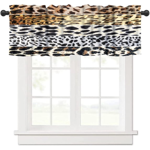 Wild Animals Print Curtain Valance for Window Leopard Zebra Skin Pattern Hunters Cabins Decor Rod Pocket Short Curtains Valance for Kitchen Living Room Bathroom Bedroom 54x18inch