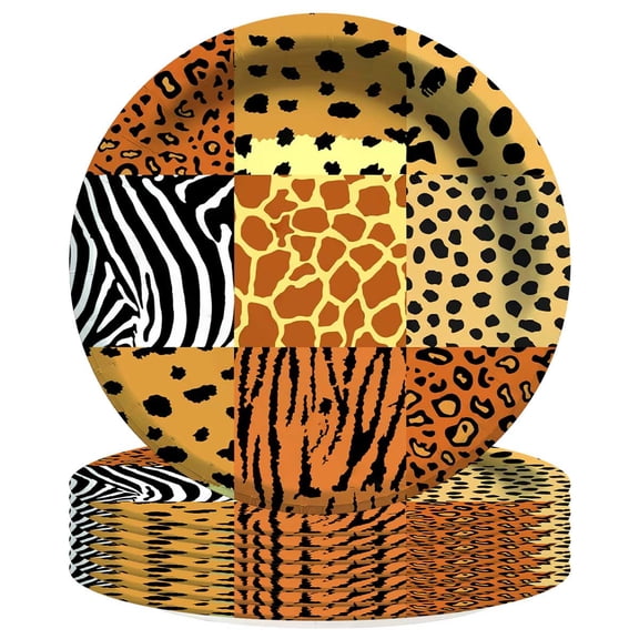 Wild Animals Skin Paper Plates Birthday Party Supplies Decorations 8pcs Tableware Disposable Dinnerware