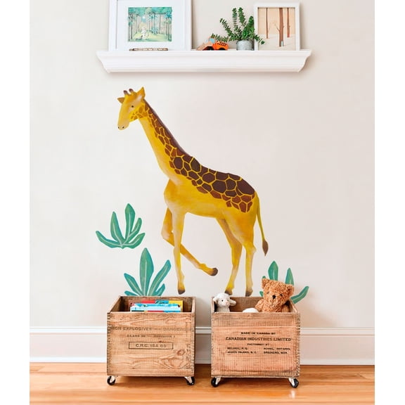 Wild Animals, Tropical Leaves Vinyl Wall Sticker - Giraffe
