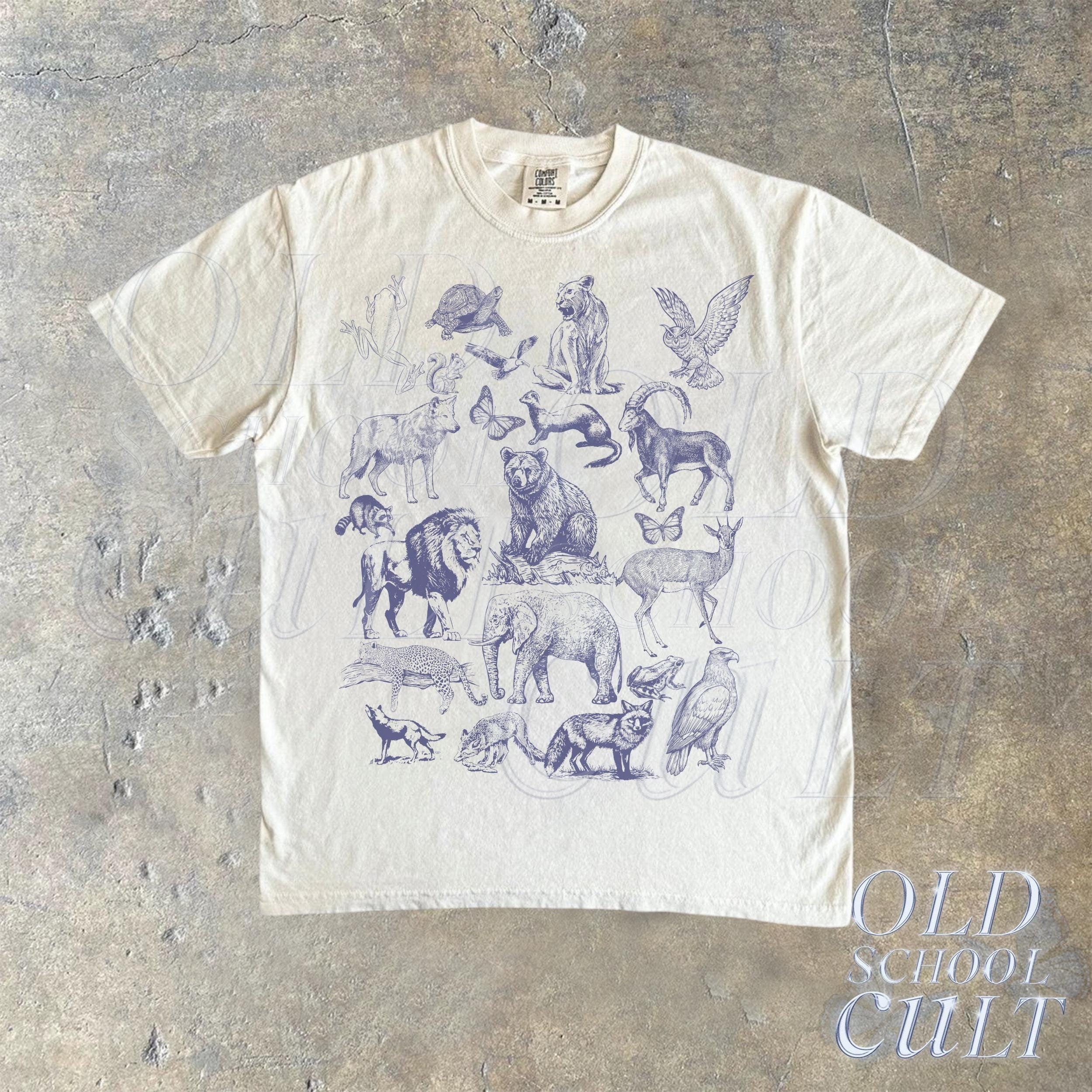 Wild Animals Unisex T-Shirt, Retro Animal Drawing Style, Bear, Owl ...
