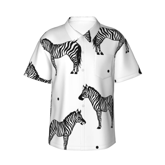 Wild Animals Zebra Hawaiian Shirts For Men, Summer Short-Sleeve Relaxed-Fit Button-Down Shirts Medium