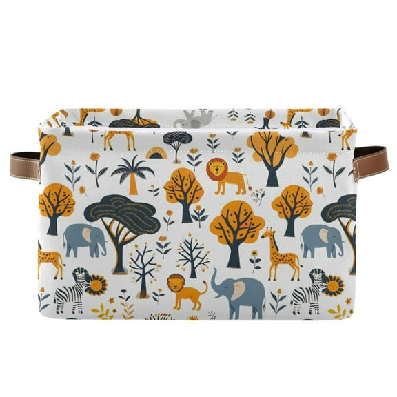 Wild Animals and Tree Storage Bins with Handle Fabric Organizer Basket Foldable Box 1 Pack 14.2x10.2x8.3