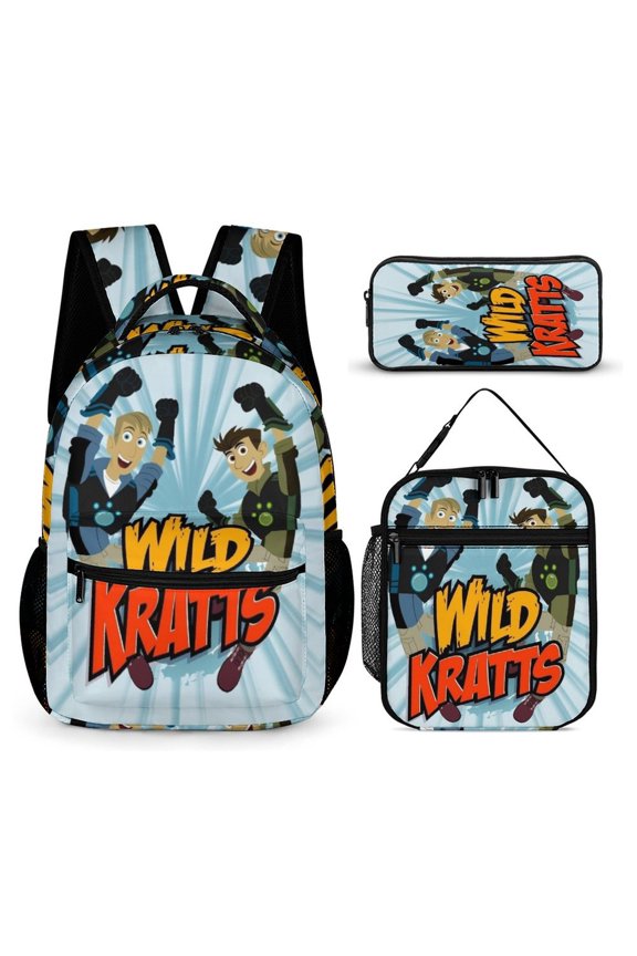 Wild Anime Kratts 3 Pcs Backpack Set With Lunch Bag And Pencil Case Casual Bookbag Lunch Box Pencil Box