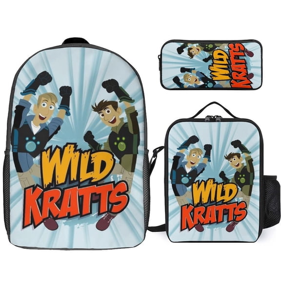 Wild Anime Kratts 3 Pcs Backpack Set With Lunch Bag And Pencil Case Casual Bookbag Lunch Box Pencil Box