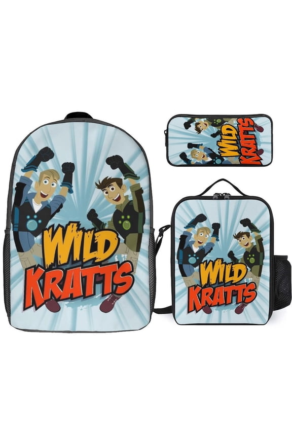 Wild Anime Kratts 3 Pcs Backpack Set With Lunch Bag And Pencil Case Casual Bookbag Lunch Box Pencil Box
