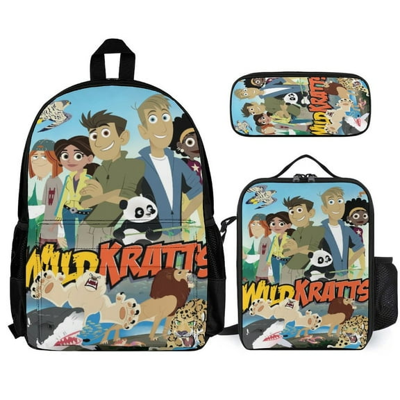 Wild Anime Kratts 3 Pcs Backpack Set With Lunch Bag And Pencil Case Casual Bookbag Lunch Box Pencil Box