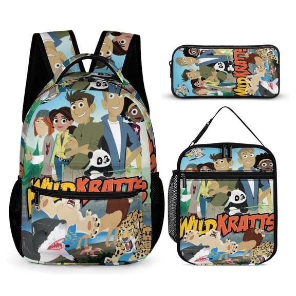 Wild Anime Kratts 3 Pcs Backpack Set With Lunch Bag And Pencil Case Casual Bookbag Lunch Box Pencil Box