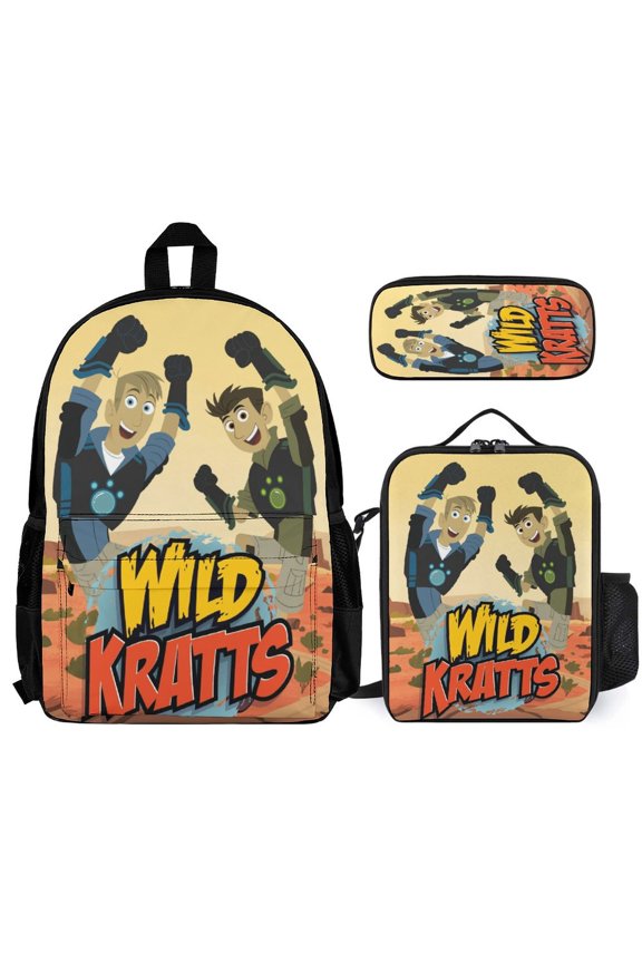 Wild Anime Kratts 3 Pcs Backpack Set With Lunch Bag And Pencil Case Casual Bookbag Lunch Box Pencil Box