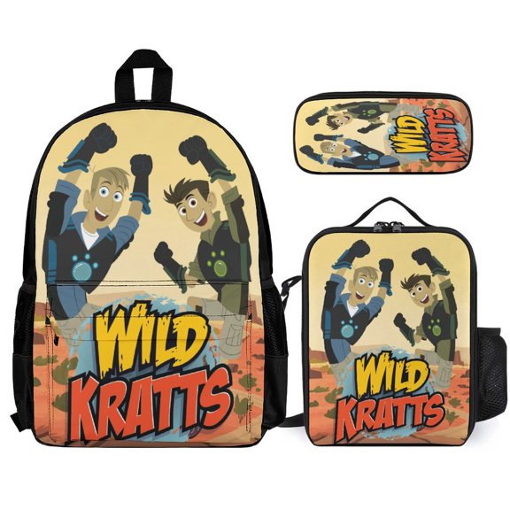 Wild Anime Kratts 3 Pcs Backpack Set With Lunch Bag And Pencil Case Casual Bookbag Lunch Box Pencil Box