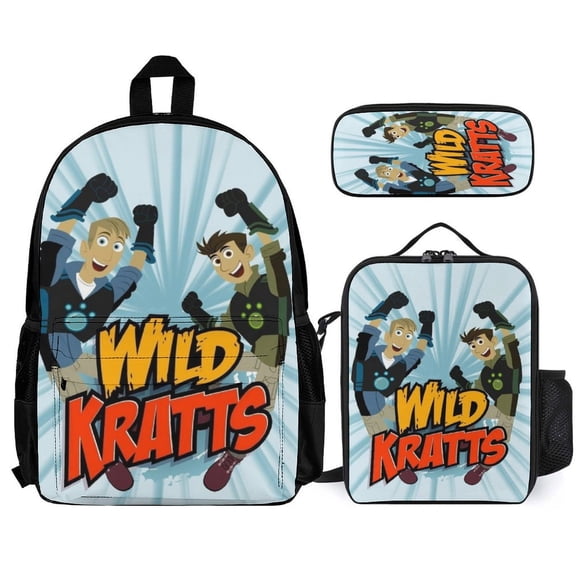 Wild Anime Kratts 3 Pcs Backpack Set With Lunch Bag And Pencil Case Casual Bookbag Lunch Box Pencil Box