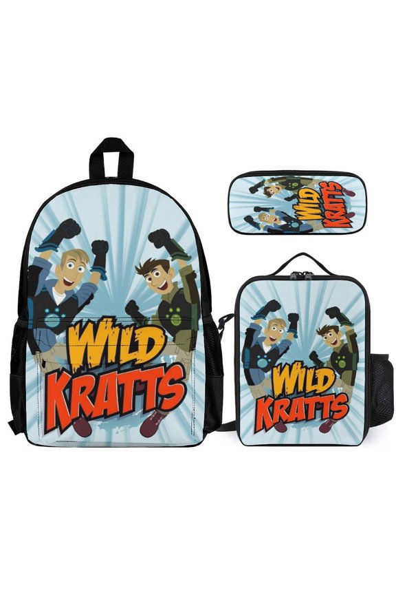 Wild Anime Kratts 3 Pcs Backpack Set With Lunch Bag And Pencil Case Casual Bookbag Lunch Box Pencil Box
