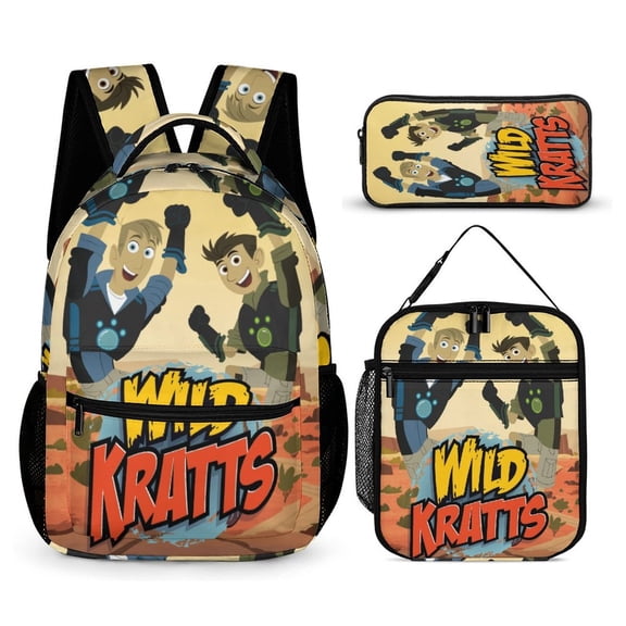Wild Anime Kratts 3 Pcs Backpack Set With Lunch Bag And Pencil Case Casual Bookbag Lunch Box Pencil Box