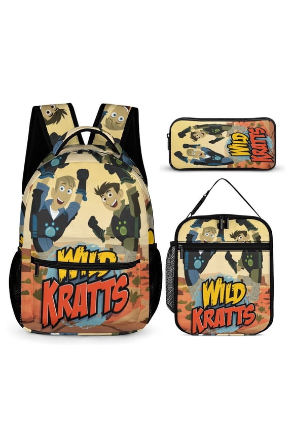 Wild Anime Kratts 3 Pcs Backpack Set With Lunch Bag And Pencil Case Casual Bookbag Lunch Box Pencil Box