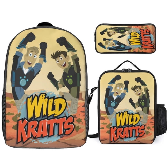 Wild Anime Kratts 3 Pcs Backpack Set With Lunch Bag And Pencil Case Casual Bookbag Lunch Box Pencil Box