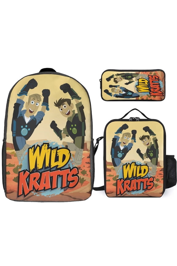 Wild Anime Kratts 3 Pcs Backpack Set With Lunch Bag And Pencil Case Casual Bookbag Lunch Box Pencil Box