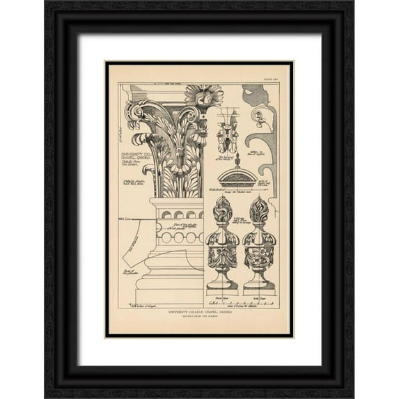 Wild Apple Portfolio 11x14 Black Ornate Wood Framed with Double Matting Museum Art Print Titled - English Renaissance VII