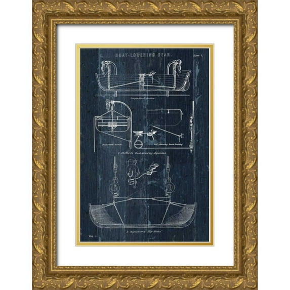 Wild Apple Portfolio 11x14 Gold Ornate Wood Framed with Double Matting Museum Art Print Titled - Boat Launching Blueprint I