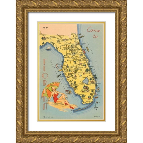 Wild Apple Portfolio 11x14 Gold Ornate Wood Framed with Double Matting Museum Art Print Titled - Florida Postcard VI