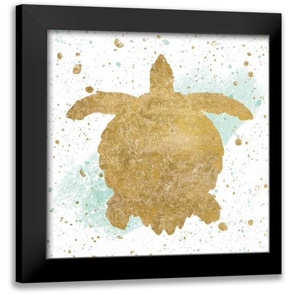 Wild Apple Portfolio 12x12 Black Modern Framed Museum Art Print Titled - Silver Sea Life Aqua Turtle