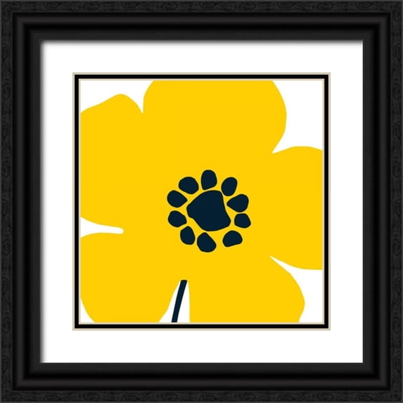 Wild Apple Portfolio 12x12 Black Ornate Wood Framed with Double Matting Museum Art Print Titled - Pop Art Floral I Yellow