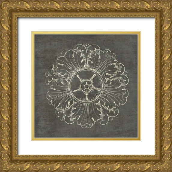 Wild Apple Portfolio 12x12 Gold Ornate Wood Framed with Double Matting Museum Art Print Titled - Rosette VI Gray